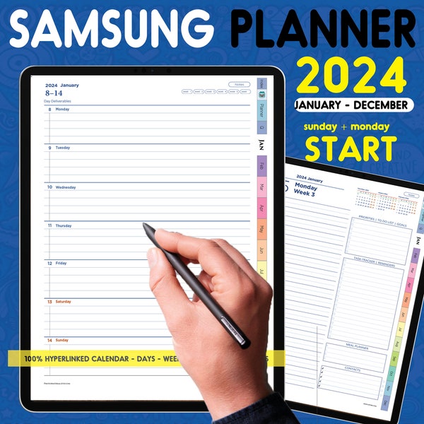 Agenda numérique Samsung Notes 2024 Ultimate - Compatible Android, disposition hebdomadaire quotidienne, compatible avec les tablettes Samsung et GoodNotes