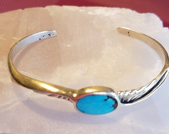 Turquoise and Sterling Silver Bangle Cuff Bracelet - 314