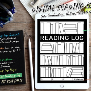 Reading log bookshelf digital journal/ notebook for Goodnotes : Bullet Journal Book Tracker, Book Review for reading lovers, book lover gift