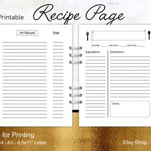 recipe template pdf, printable recipe page, personalized recipe template, recipe book template, Recipe Card Template : size, A5, A4, Letter