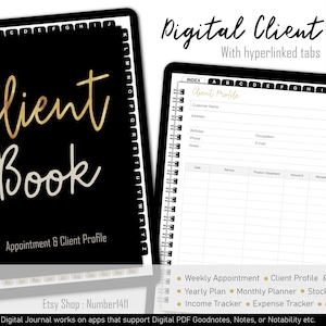 Digital Client Book, undated weekly appointment, client profile record, client tracking, digital business planner, small business planner