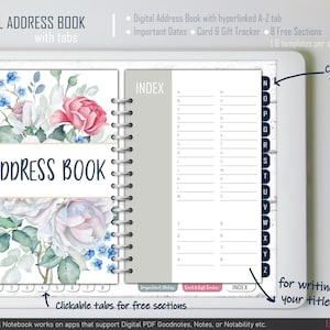 Address Book, digital notebook with tabs goodnotes, phone address book, contacts book, Christmas card address, Address & Birthday Book