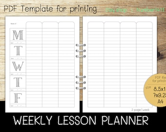 lesson plan template, weekly lesson planner, printable planner, homeschool planner, large planner : PDF files for printing & fillable