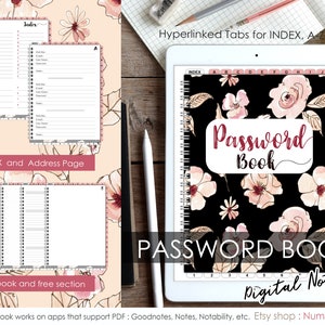 Password book, password keeper, digital planner goodnotes, organizer password book, password book with tabs, digital notebook