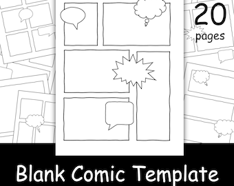 Blank comic template, cartoon template, Comic Strip, Comic Drawing, art worksheet for kids, comic text box : PDF File for printing 8.5x11"