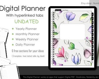 undated digital planner for iPad, Goodnotes , Notability, personalized planner for women (diary, journal, travel, study, routine, working)