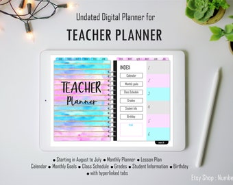 Undated Digital Planner for Teacher planner with hyperlinked tabs : personalized teacher planner,  goodnotes teacher planner