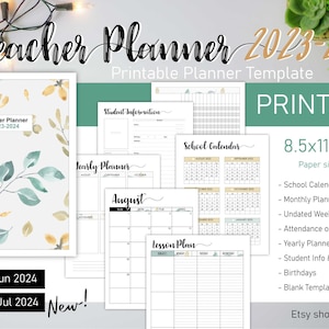 Printable Teacher Planner 2023-2024, teacher planner template, Academic Planner, lesson planner, PDF file for printing : size 8.5x11" letter
