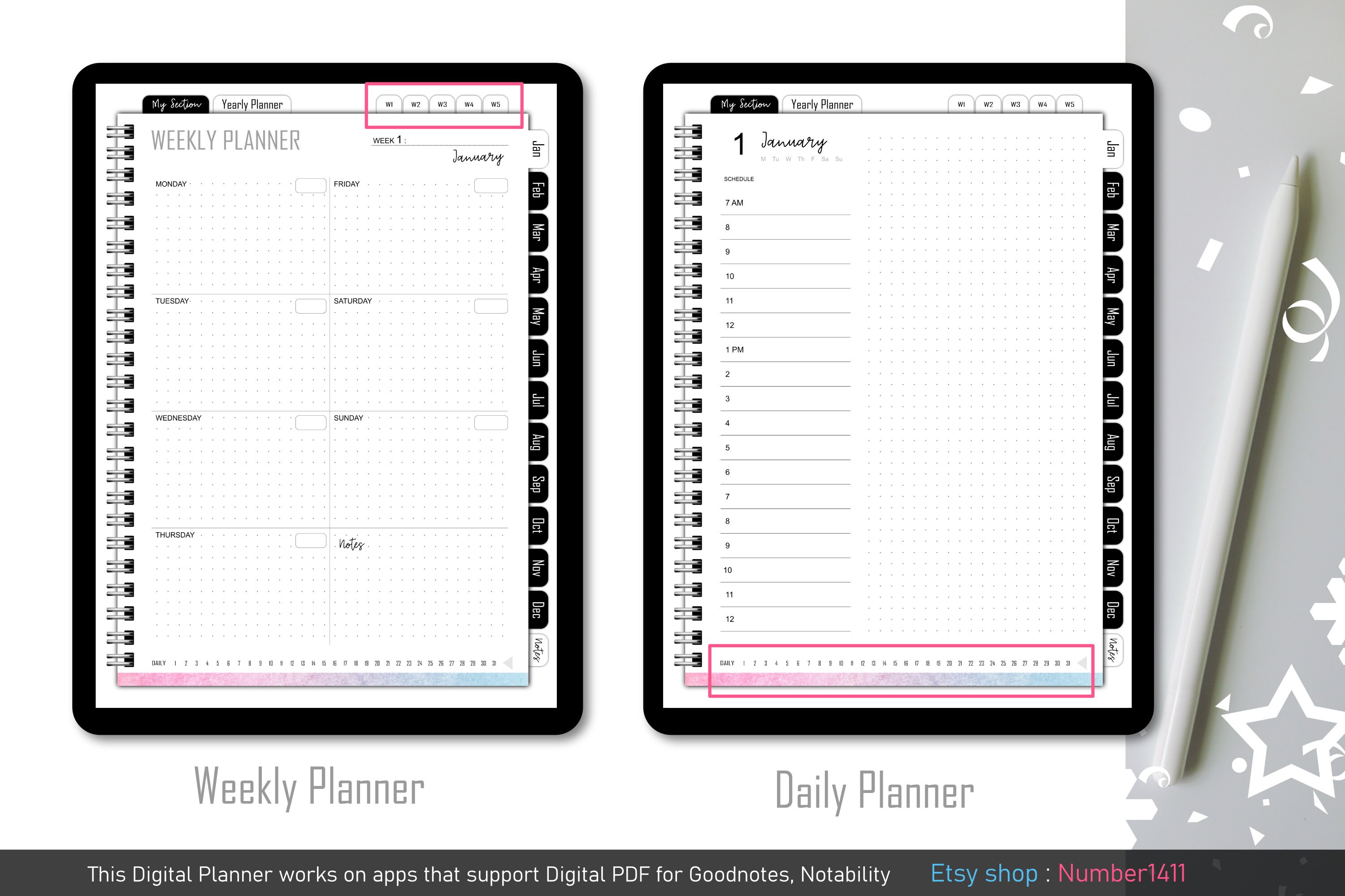 Undated Digital Planner With Hyperlinked Tabs, iPad Planner, Goodnotes ...
