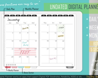 Simple Digital Planner, Undated Planner, Easy to use, for Daily l Weekly l Monthly ( For GoodNotes 5, Notability, Xodo )