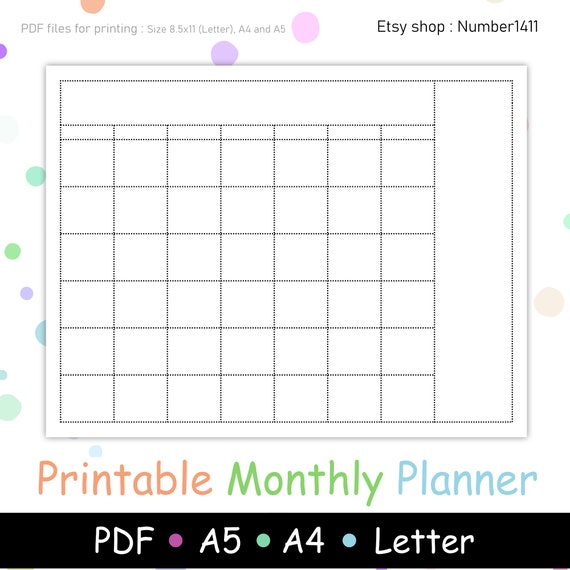 printable teacher planner, blank monthly planner, undated planner, study planner, homeschool planner : PDF files for printing A5, A4, letter