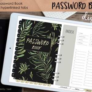 Password book, Password organizer, Password keeper, Digital planner with hyperlinked tabs for Goodnotes / Notability / Ipad
