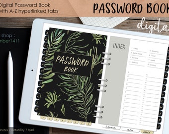 Password book, Password organizer, Password keeper, Digital planner with hyperlinked tabs for Goodnotes / Notability / Ipad