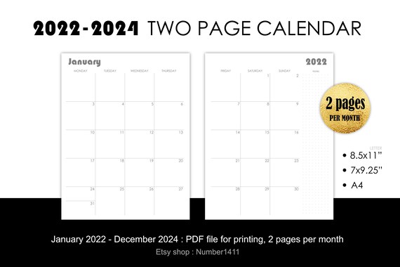 2 Page Monthly Calendars 2022 2023 Monthly Calendar On Two Pages With 