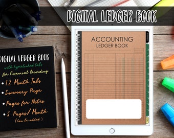 Digital ledger book with month tabs for goodnotes ( A Notebook for Recording : personal expense , accounting for small business , etc )