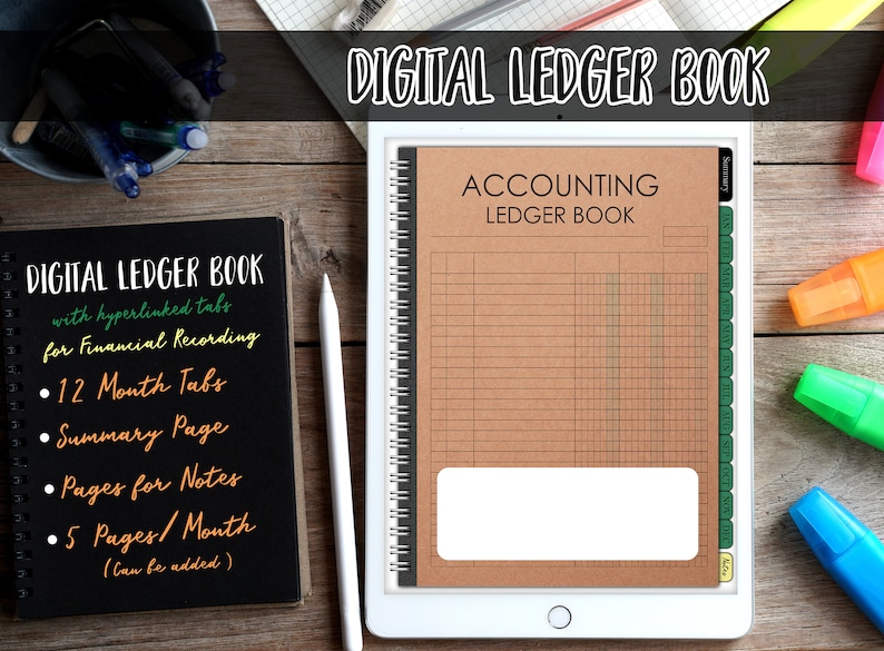 Digital ledger book with month tabs for goodnotes A Notebook Etsy