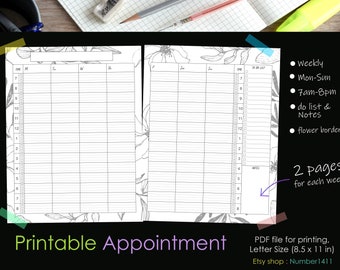 Printable appointment template, undated weekly planner , weekly goal setting, planner printable : PDF file 8.5x11" (letter), flower border