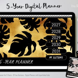 5-Year Calendar & monthly planner for 2027, 2028, 2029, 2030, 2031 , digital planner with hyperlinked tabs for Goodnotes / Ipad