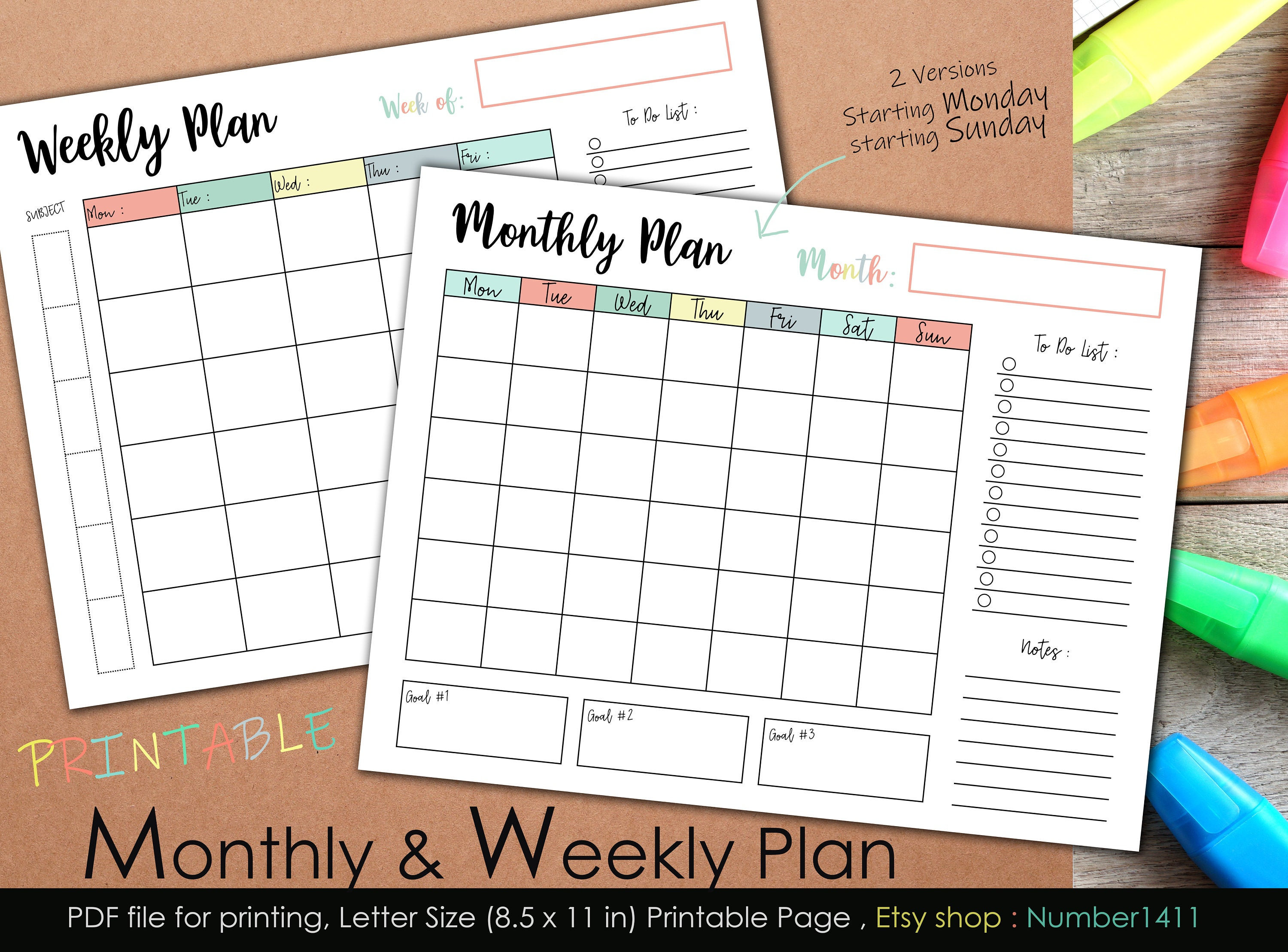 Monthly Planner Printable, Weekly Planner Printable, Wall Planner , Goal Planner, Homeschool ...