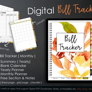 Monthly Bill Tracker, digital financial planner,  bill organizer, expense tracker, bill payment, bill planner : Digital planner goodnotes