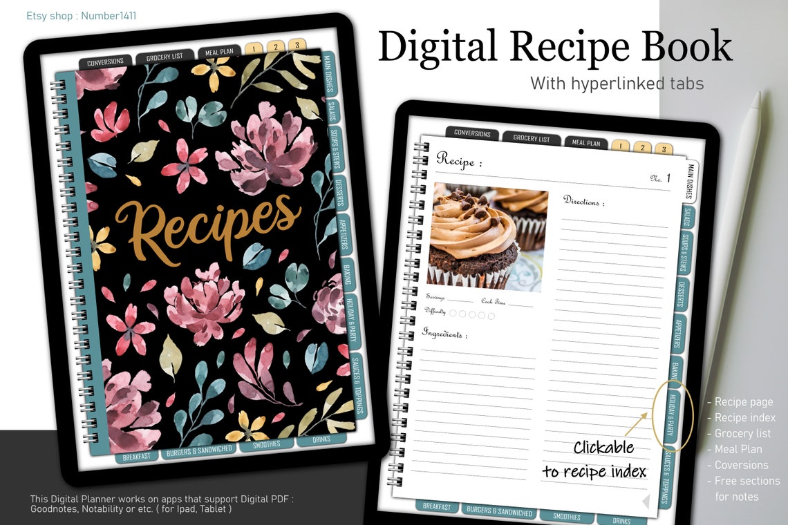 Digital Recipe Book, Blank Recipe Book for Cook Lover, Recipe Book ...