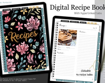 digital recipe book, blank recipe book for cook lover, recipe book vintage, good idea for personalized gifts (digital planner ipad/ tablet)