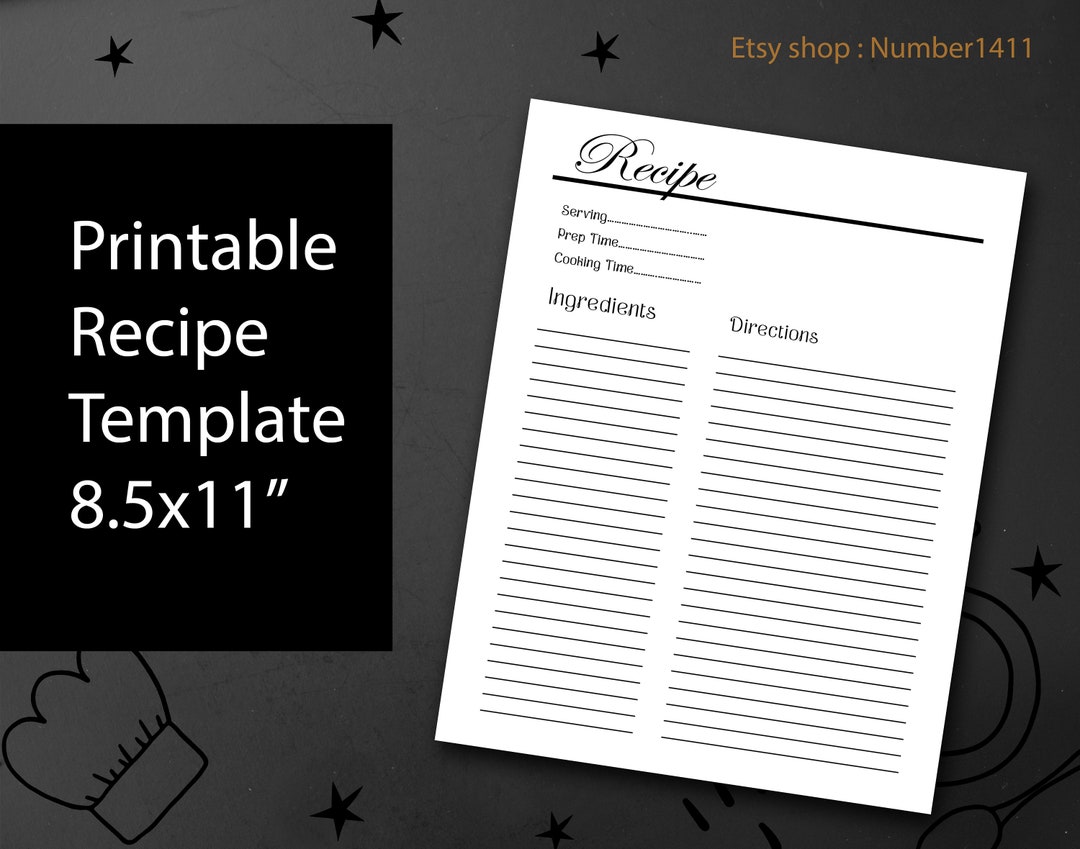 Cookbook Template, Printable Recipe Template, Personalized Recipe ...