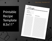 Cookbook Template, Printable Recipe Template, personalized recipe, blank recipe book, recipe book template : size 8.5x11" (letter)