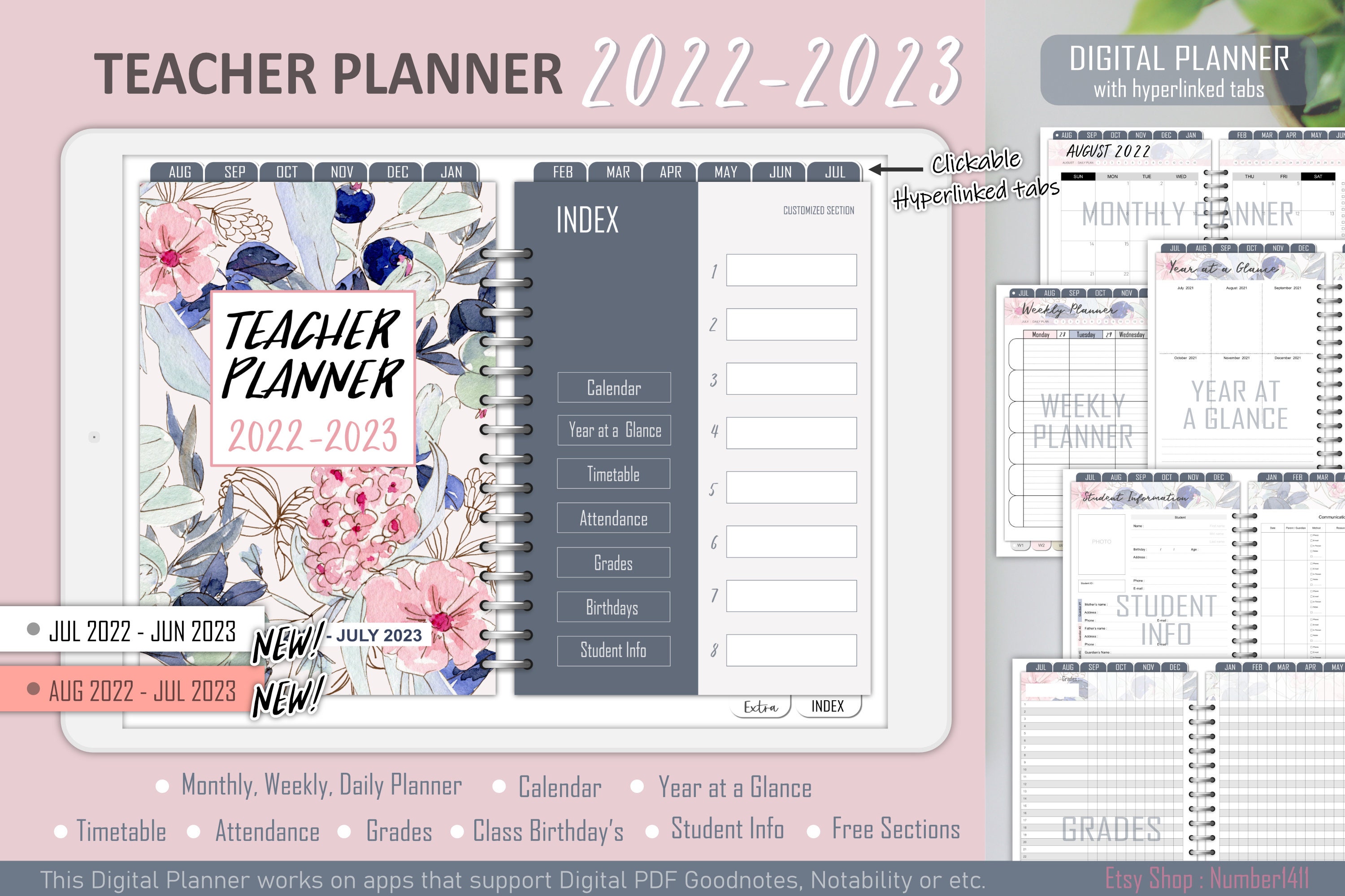 Teacher Planner 20222023 Digital Teacher Planner Academic Etsy
