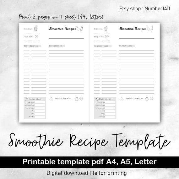 Printable Smoothie Recipe Template for Writing Ingredients