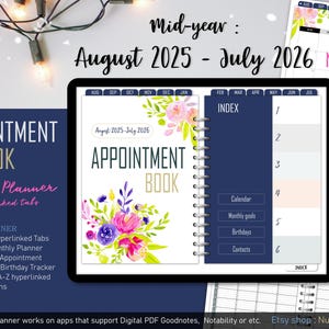 Digital hourly appointment book (Mid Year Aug2025-Jul2026) : Goodnotes planner for Hairstylist, Nail salon, Makeup artist