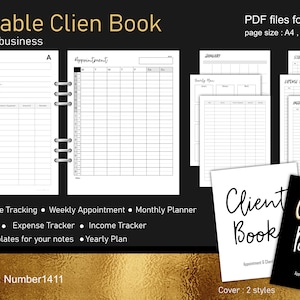 Small business planner printable, Customer Information, Weekly appointment (Hourly), Expense Tracker, Stock list : PDF files for printing