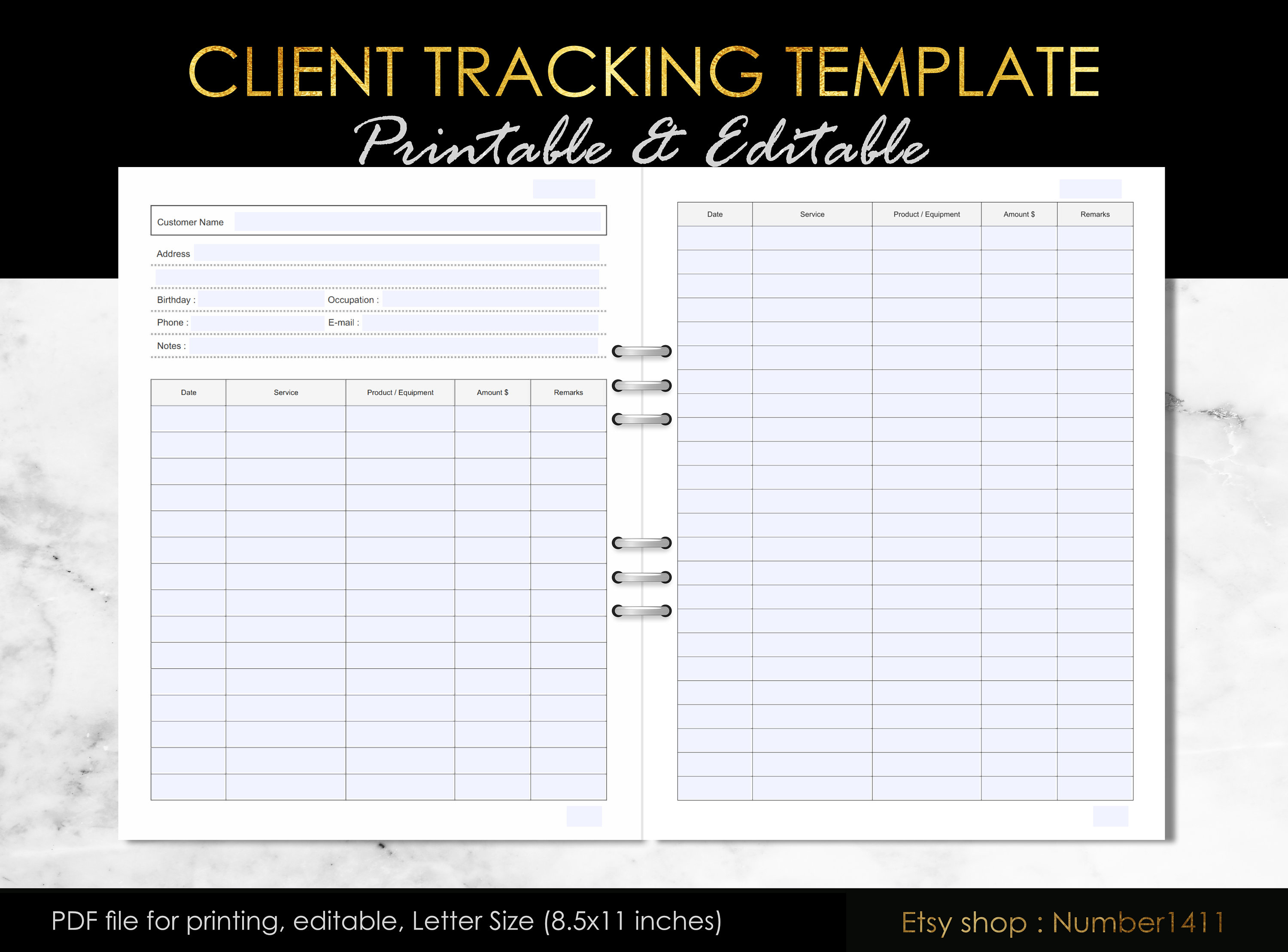 Printable Client Tracking, Client Log Page, Hairstylist