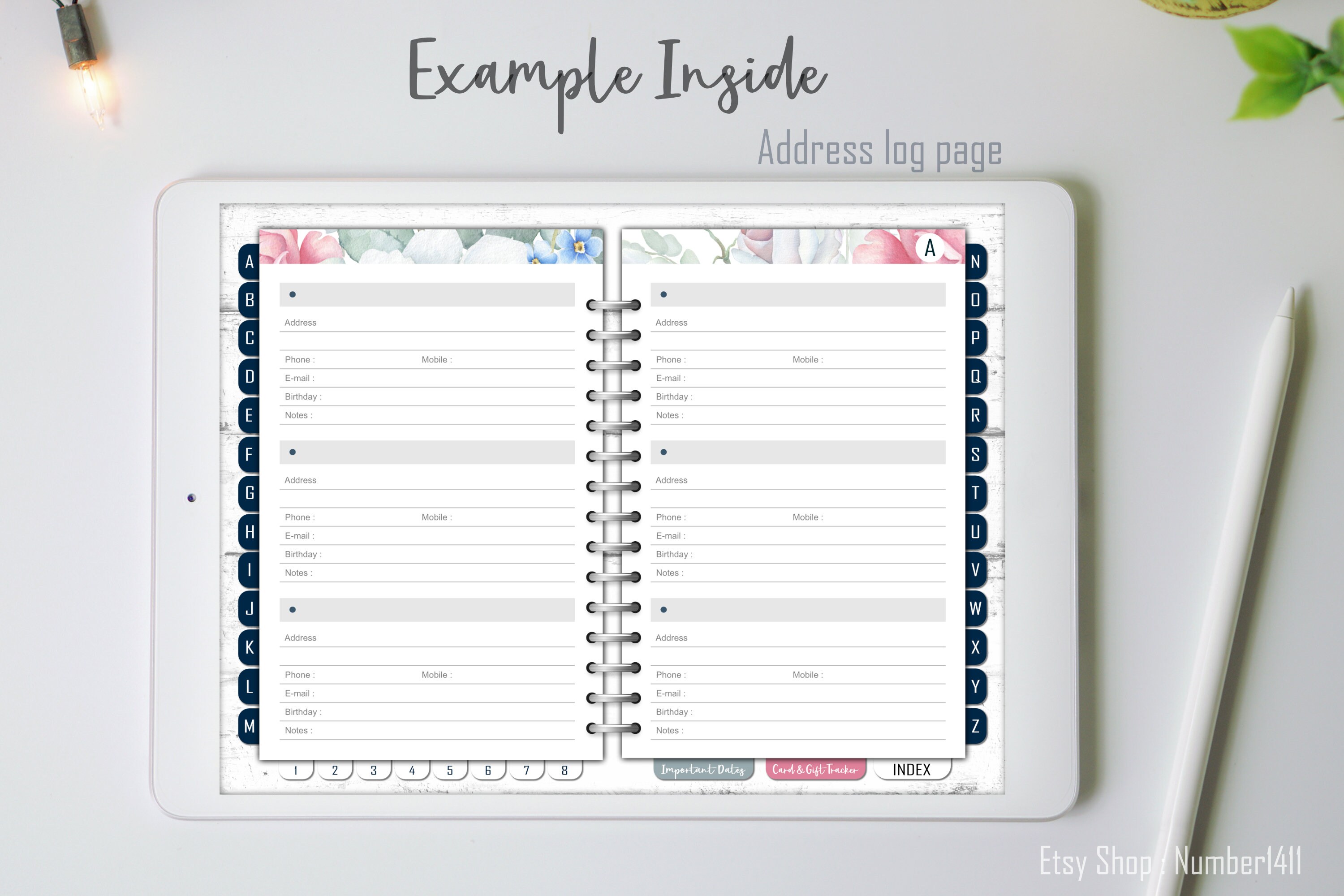 Address Book digital notebook with tabs goodnotes phone Etsy