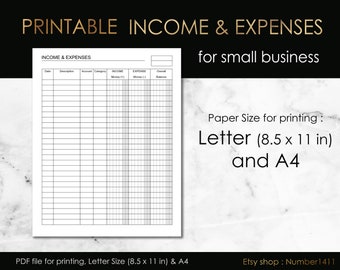 Printable income and expense tracker, Small business, Business financial, Expense tracker printable : PDF file, size 8.5x11" (letter) & A4