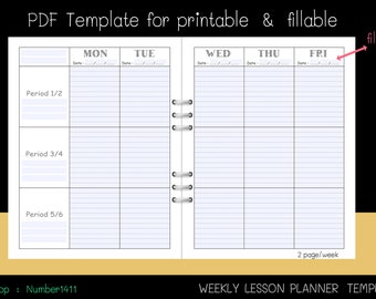 weekly lesson plan template, printable teacher planner, homeschool planner : PDF files for printing & fillable