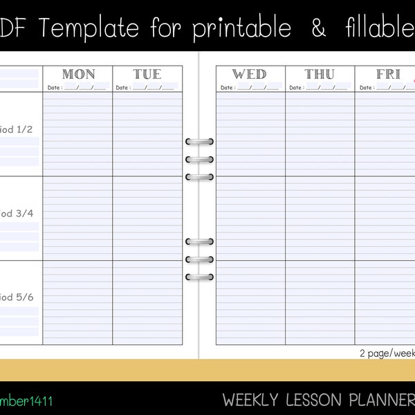 weekly lesson plan template, printable teacher planner, homeschool planner : PDF files for printing & fillable