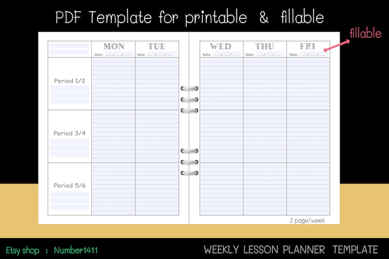 weekly lesson plan template, printable teacher planner, homeschool planner : PDF files for printing & fillable image 1