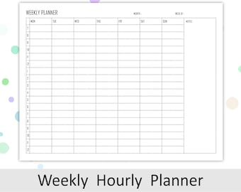 Hourly planner, weekly planner, printable planner, hourly appointment planner, Minimalist style : PDF files for printing A5, A4, letter