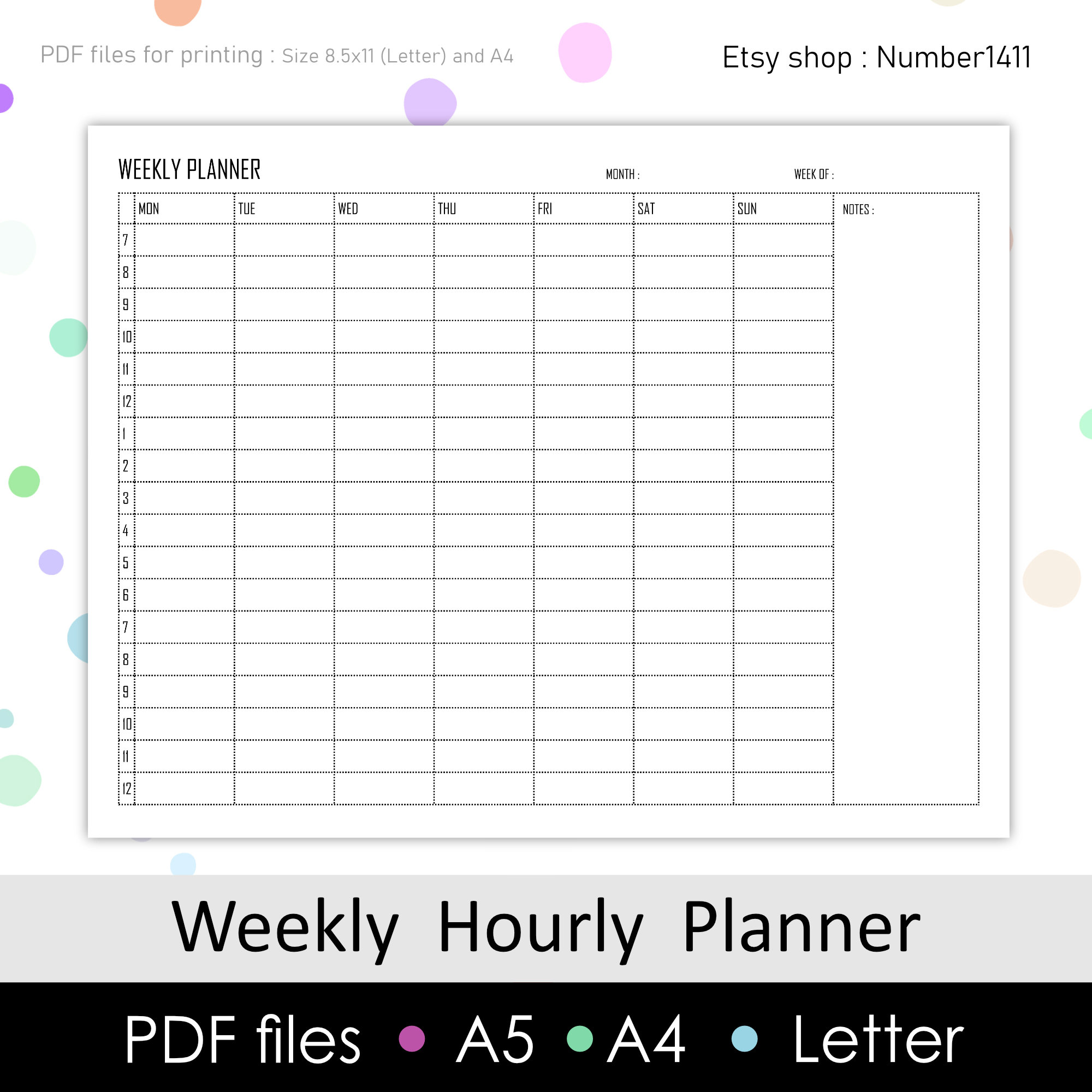 hourly planner weekly planner printable planner hourly etsy