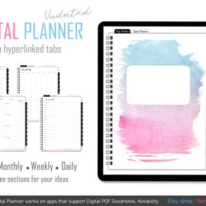 undated digital planner with hyperlinked tabs, iPad Planner, Goodnotes Planner, Cute planner : a planner for yearly, monthly, weekly, daily