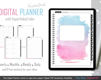 ongedateerde digitale planner met hyperlinks, iPad Planner, Goodnotes Planner, Leuke planner: een planner voor jaarlijks, maandelijks, wekelijks, dagelijks