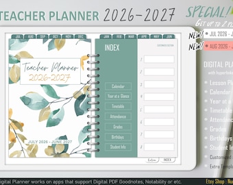 Teacher digital planner, teacher planner 2026-2027, personalized teacher planner, lesson planner, goodnotes planner teacher