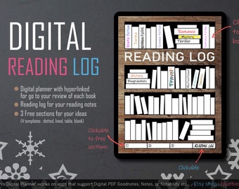 Digitales Lesetagebuch, Reading Tracker, Bücherregal, Digitales Lesejournal, Bücherregal Leselog, Buchbesprechung Tracker, HOLZBÜCHERREGAL