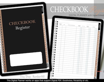 Digital Checkbook Register, Simple Undated Digital planner with hyperlinked tabs for check register, bookkeeping l Goodnotes Planner
