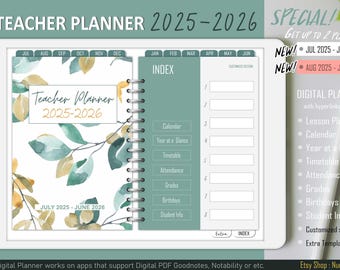 Teacher digital planner, teacher planner 2025-2026, personalized teacher planner, lesson planner, goodnotes planner teacher
