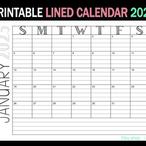 Linierter Kalender zum Ausdrucken 2025 l Monatsplaner 2025 l JAN-DEZ 2025 l Größe 8.5x11" letter & A4, PDF zum Ausdrucken