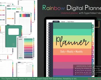 Rainbow digital planner, simple undated planner with hyperlinked tabs, easy to use : for GoodNotes, Notability, Xodo