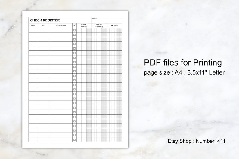 Check Register Template, Printable Checkbook, for Personal Finance or ...