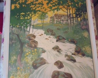 Justin Gabriel - Cernay Cottage Hotel, large original travel poster France art nuoveau full litho, linen backed